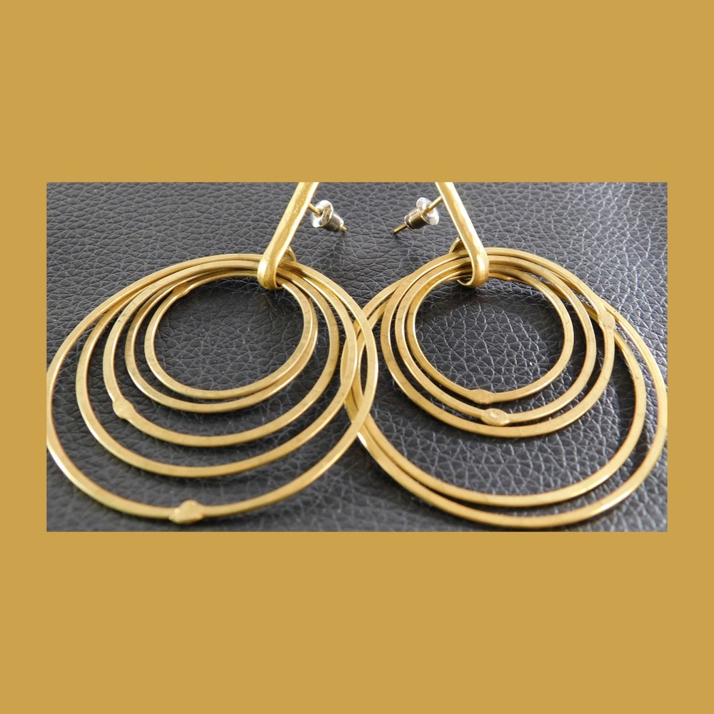 Retro 90s Large Trending Brass Loop Post Earrings Tribal